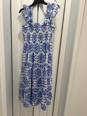 Hill House Home Women’sBlue Floral Maxi Nap Dress - White & Blue Sundress Size L